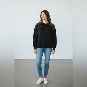 Women's Truth by Republic Black Sweatshirt with Rhinestones Size Large